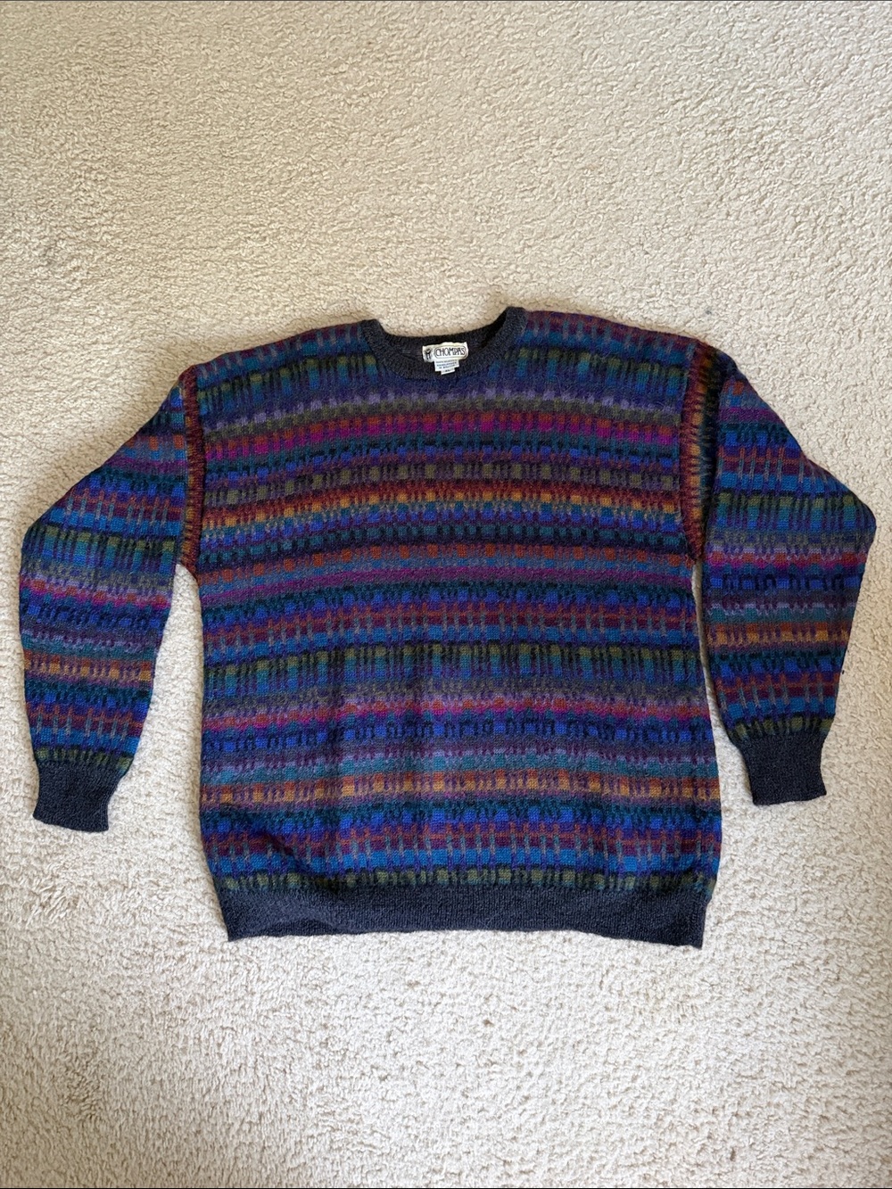 Chaps Multicolor Striped Crewneck Sweater in Blue, Purple, Green and Brown